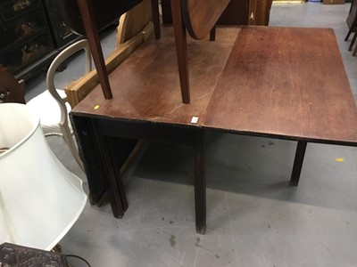 Lot 880 - George III mahogany gateleg dining table on moulded square chamfered legs together with an antique oak gateleg dining table