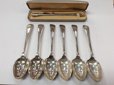 Lot 682 - Six silver teaspoons together with a propelling pencil in fitted case