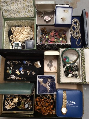 Lot 711 - Group vintage costume jewellery and Rotary wristwatch in box