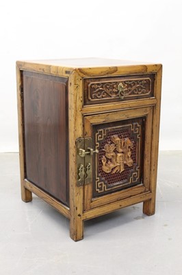 Lot 1233 - 20th century Chinese elm and carved softwood small side cabinet