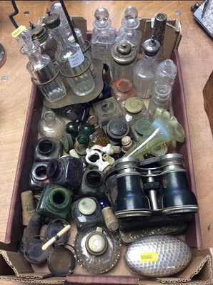 Lot 437 - Group of glass inkwells together with opera glasses, bottle stoppers and other items