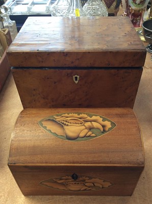 Lot 438 - 19th Century tea caddy with inlaid decoration together with another maple veneered tea caddy (2)