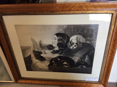 Lot 409 - After Landseer print- lady and the spaniels, together with group of other pictures and prints