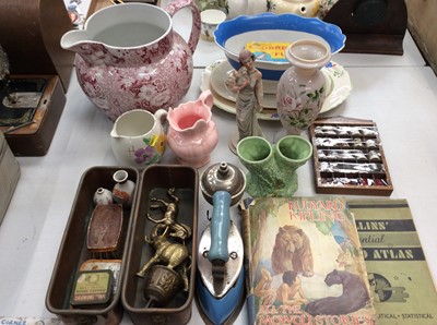 Lot 469 - Very large Spode transfer printed jug together with a pair of a copper planters, thimbles and other items