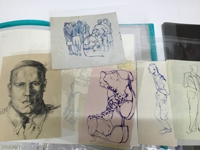 Lot 142 - Two A3 portfolios of early works by Peter Collins (1923-2001) including a corner shop sketch dated 1945 and female nudes from the 1950s