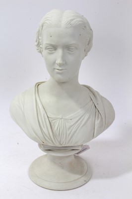 Lot 35 - 19th Century Royal Copenhagen Parian Ware bust of Princess Alexandra, by Theobald Stein (1829 - 1901), raised on plinth base with impressed factory marks to reverse.