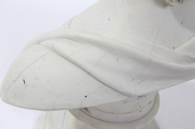 Lot 35 - 19th Century Royal Copenhagen Parian Ware bust of Princess Alexandra, by Theobald Stein (1829 - 1901), raised on plinth base with impressed factory marks to reverse.