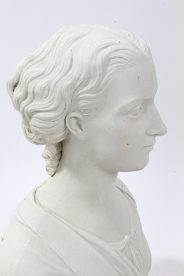 Lot 35 - 19th Century Royal Copenhagen Parian Ware bust of Princess Alexandra, by Theobald Stein (1829 - 1901), raised on plinth base with impressed factory marks to reverse.