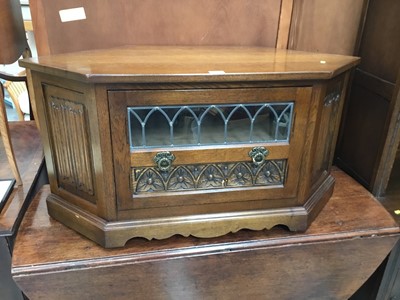 Lot 862 - Old Charm oak television stand,  and two oak cupboards (3)