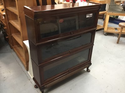Lot 872 - 1920s Hillhead mahogany sectional bookcase in three tiers on cabriole legs with makers label - 86cm wide, 106cm high ,26cm deep