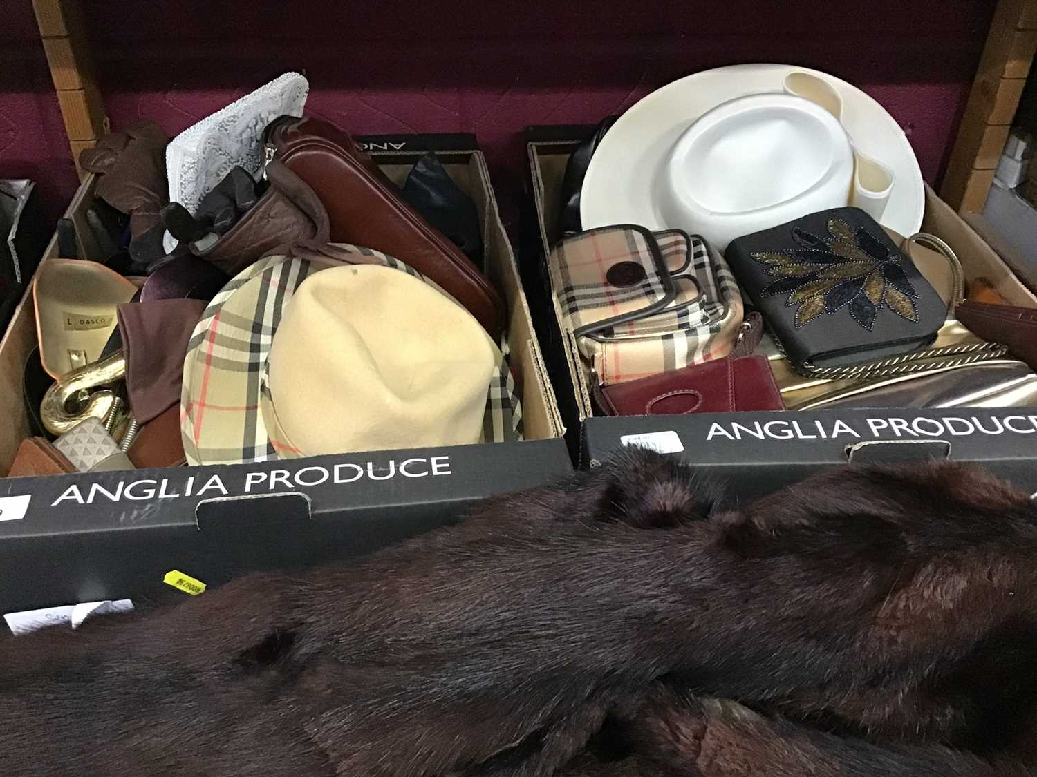 Lot 529 - Burberry hat, handbags, gloves and fur coat
