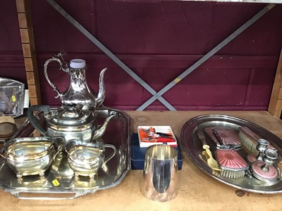 Lot 532 - Plated three piece tea set, dressing table set salvors, cruet set and other plated ware