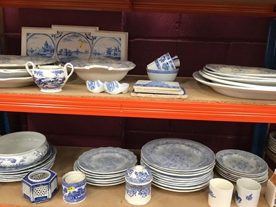 Lot 534 - Selection of blue and white dinner ware, tiles, decorative china and large meat dishes