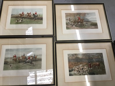 Lot 536 - Set of hunting scene prints, bamboo style framed bird prints and other pictures and prints
