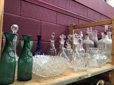 Lot 540 - selection of cut glass and other decanters, plus flagons, bowls and coloured glass