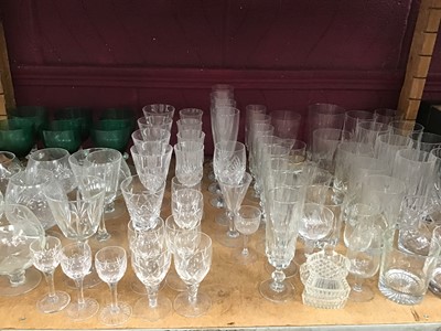 Lot 541 - Selection of cut glass wine glasses, tumblers and brandy balloons plus green glass wine glasses