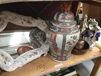 Lot 549 - Staffordshire ornament, ceramic framed mirror, Carlisle tea ware, large Chinese jar and lid plus other ceramics