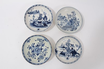 Lot 51 - Four 18th century Lowestoft blue and white porcelain saucers, three of which are painted and one printed