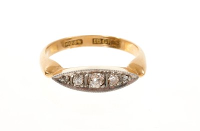 Lot 412 - Edwardian diamond five stone ring with a navette shape bezel of old cut diamonds on 18ct gold shank,ring size J½.