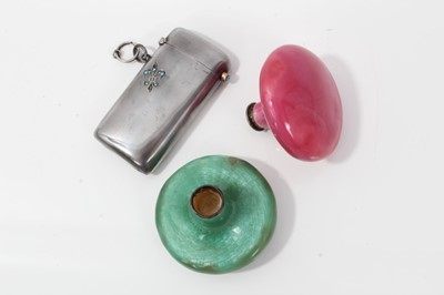 Lot 22 - Two guilloché enamel door knobs and lighter