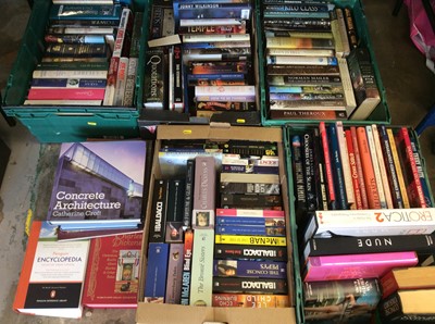 Lot 424 - Five boxes various books including autobiographies, cross stitch, Charles Dickens, art and fiction