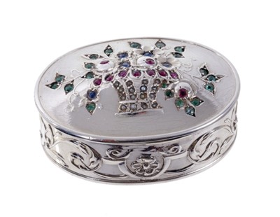 Lot 320 - Silver and gem-set oval pill box