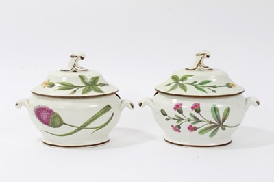 Lot 166 - A pair of pearlware botanical sauce tureens, probably Swansea, circa 1810