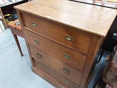 Lot 912 - Good quality early 20th century oak chest of four long graduated drawers with flush brass military style handles