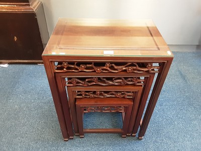 Lot 919 - Good quality Chinese hardwood nest of four tables  (largest is 50cm x 35cm)