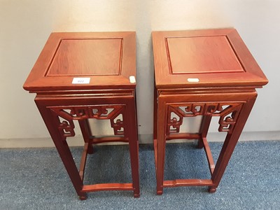 Lot 922 - Pair of Chinese hardwood vase stands, 25.5cm x 25.5cm x 61cm high