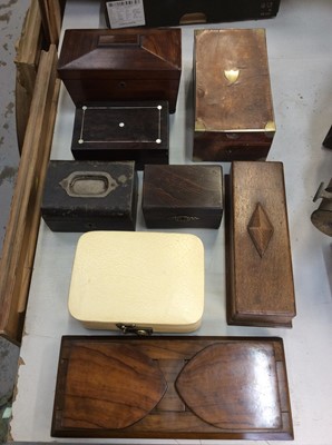 Lot 447 - Rosewood tea caddy, olive wood bookslide, jewellery boxes and others