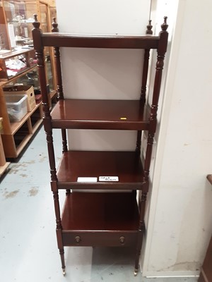 Lot 924 - Good quality antique style mahogany four tier whatnot with drawer below