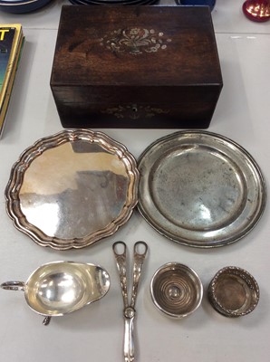 Lot 490 - 19th Century Rosewood work box together with pewter plate, and other metal wares
