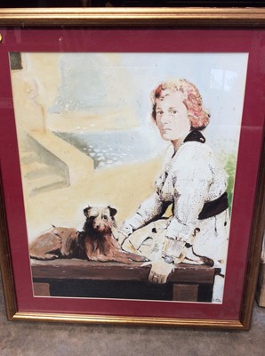 Lot 476 - G. Tate oil on board- woman seated with dog, signed, in glazed frame, together with a wall mirror