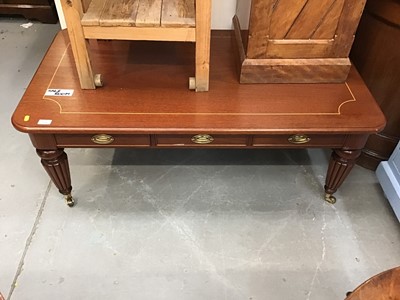 Lot 979 - Reproduction mahogany  coffee table with three drawers on turned legs