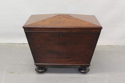 Lot 1256 - George III inlaid mahogany sarcophagus shaped cellarette with rising lid on bun feet, 60cm wide