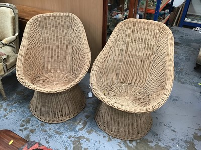Lot 984 - A pair of wicker chairs, wicker basket and cover and other wicker items