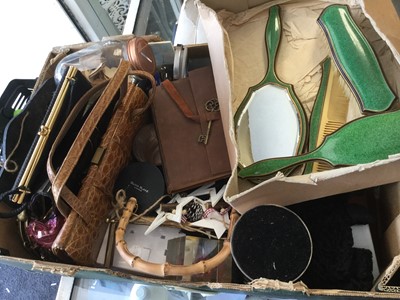 Lot 270 - Dressing table set, handbags, cased serving set, sundries