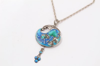 Lot 91 - Art Nouveau silver and enamel pendant on chain