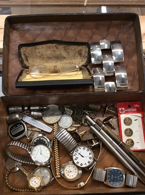 Lot 710 - Vintage wristwatches, silver thimbles, pens, pair vintage spectacles and other items