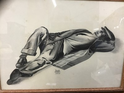 Lot 305 - Frank Wigby (1939) mixed media - Miner, signed and dated, and another a pair, framed