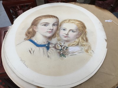 Lot 321 - Victorian pencil and watercolour study of Elizabeth Anne Ribow b.11th November 1852 and Mary Louisa Ribow b.21st July 1857 of Wivenhoe Park, Colchester