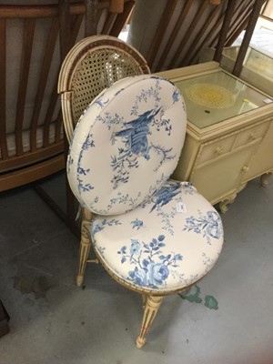Lot 1022 - 19th century French cream painted and caned side chair, teardrop shaped back and caned seat on turned fluted legs