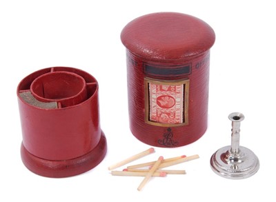 Lot 331 - Edwardian red leather smoker's compendium, in the form of a Pillar Box.
