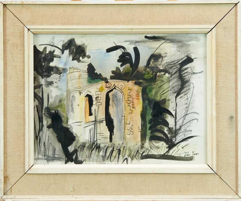 Lot 1177 - *John Piper (1903-1992) ink and watercolour - Welsh Chapel, signed, in glazed frame, 29cm x 38.5cm