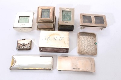 Lot 350 - Selection of eight early 20th century silver stamp holders and boxes.