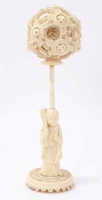 Lot 632 - Late 19th century Chinese canton carved ivory puzzle ball on stand