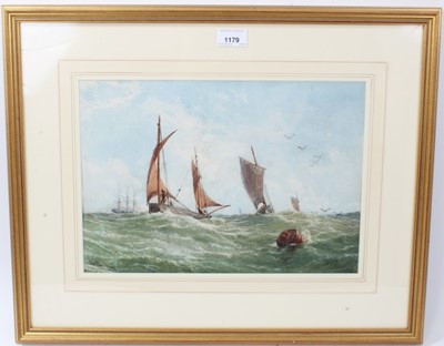 Lot 1179 - John Faulkner (1835-1894) watercolour, Ships on a swell