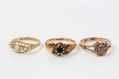Lot 10 - Victorian 18ct gold diamond and opal ring and two 9ct gold rings