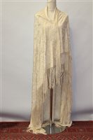 Lot 3066 - Good quality vintage Chinese cream silk shawl...